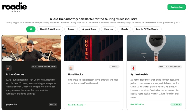 roadieriches.com screenshot
